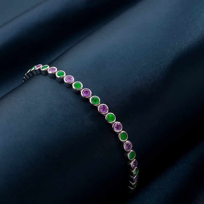 Amethyst & Emerald Bracelet – Sterling Silver