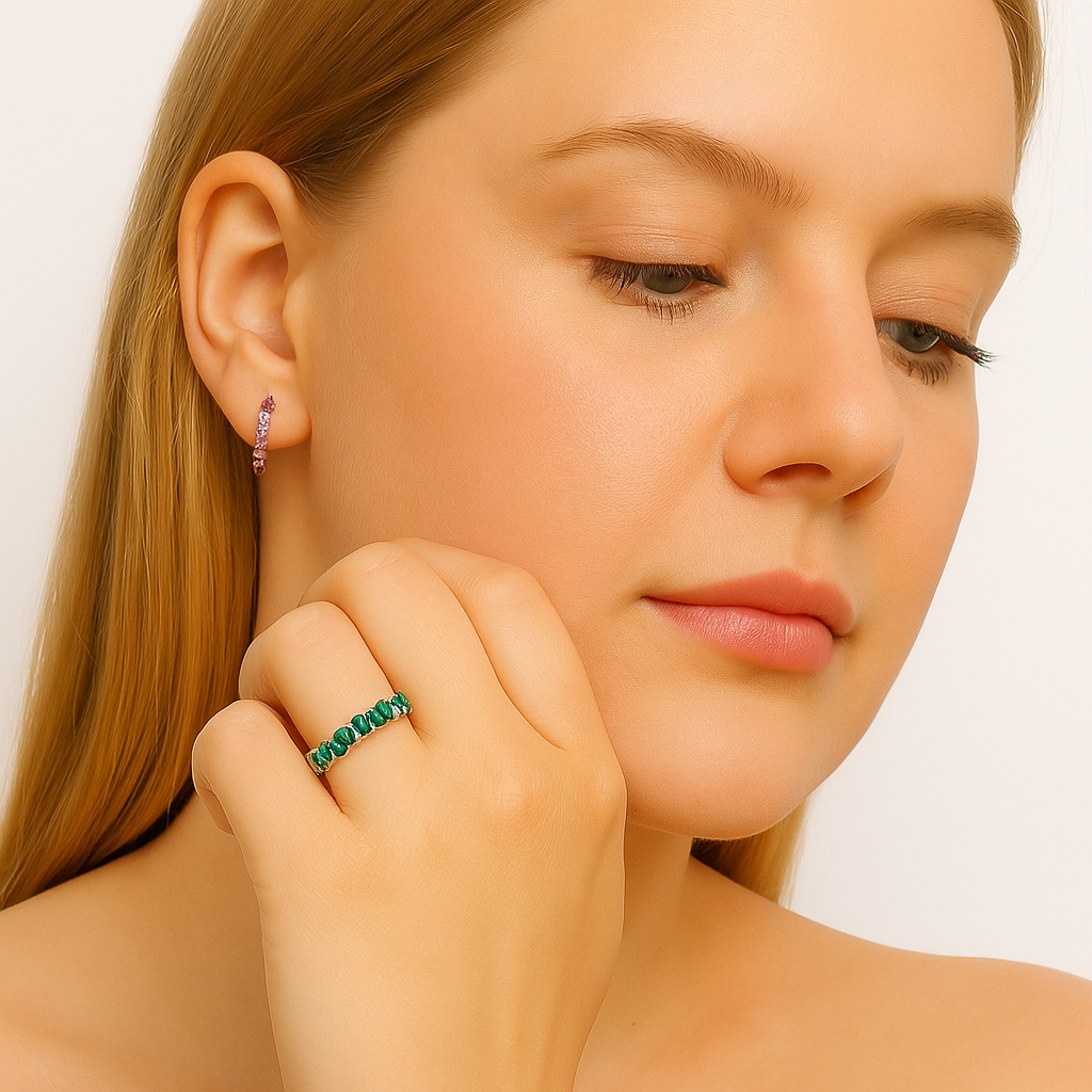 Pear-Shaped Emerald Eternity Ring - Sterling Silver