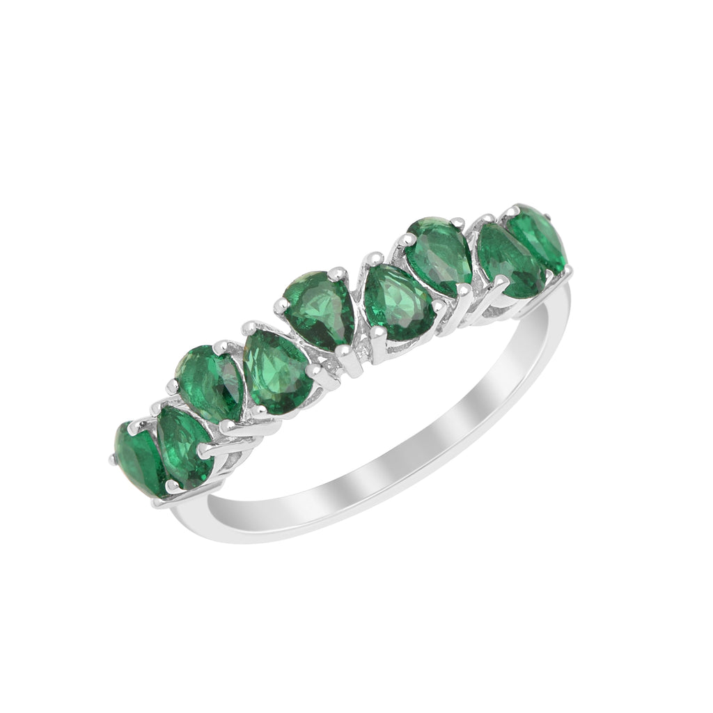 Pear-Shaped Emerald Eternity Ring - Sterling Silver