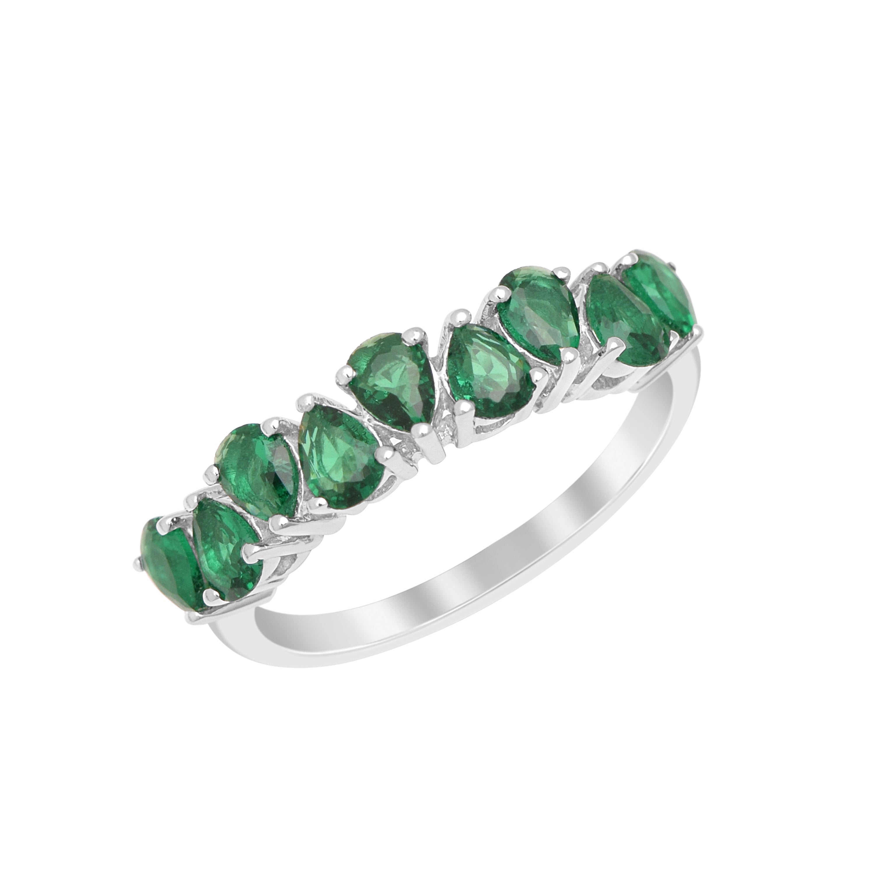Pear-Shaped Emerald Eternity Ring - Sterling Silver