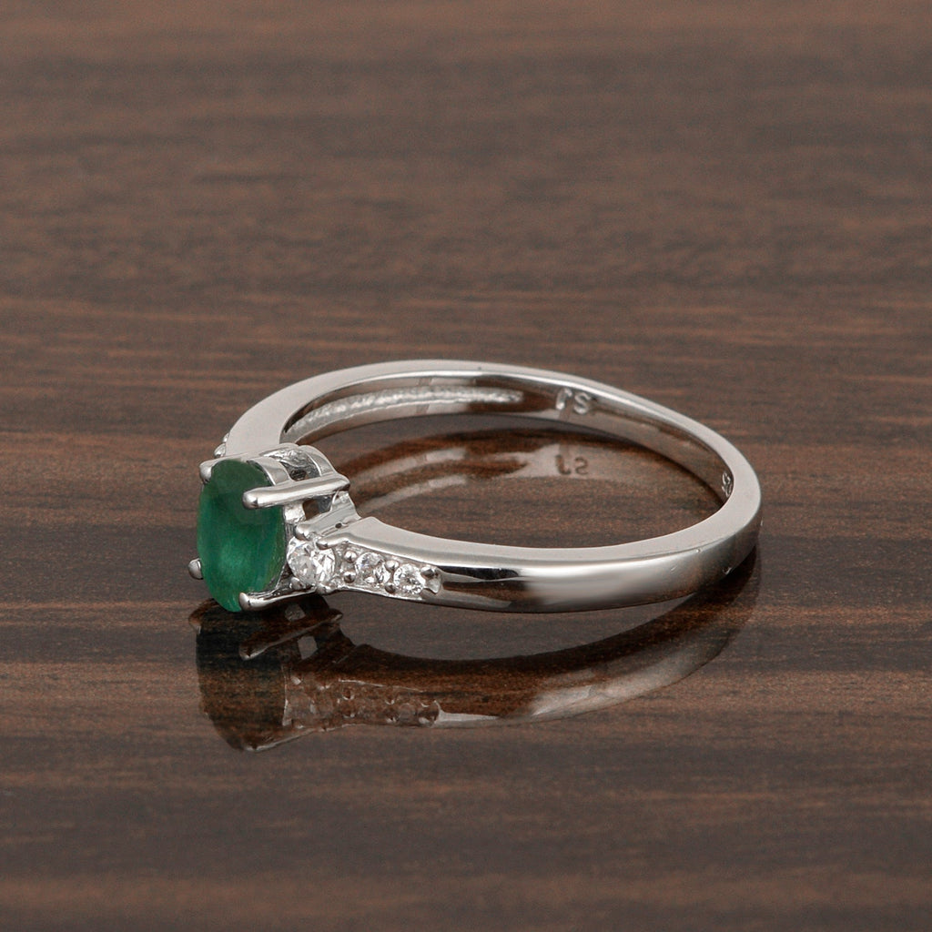 Emerald Ring with Clear Stone Accents – Sterling Silver