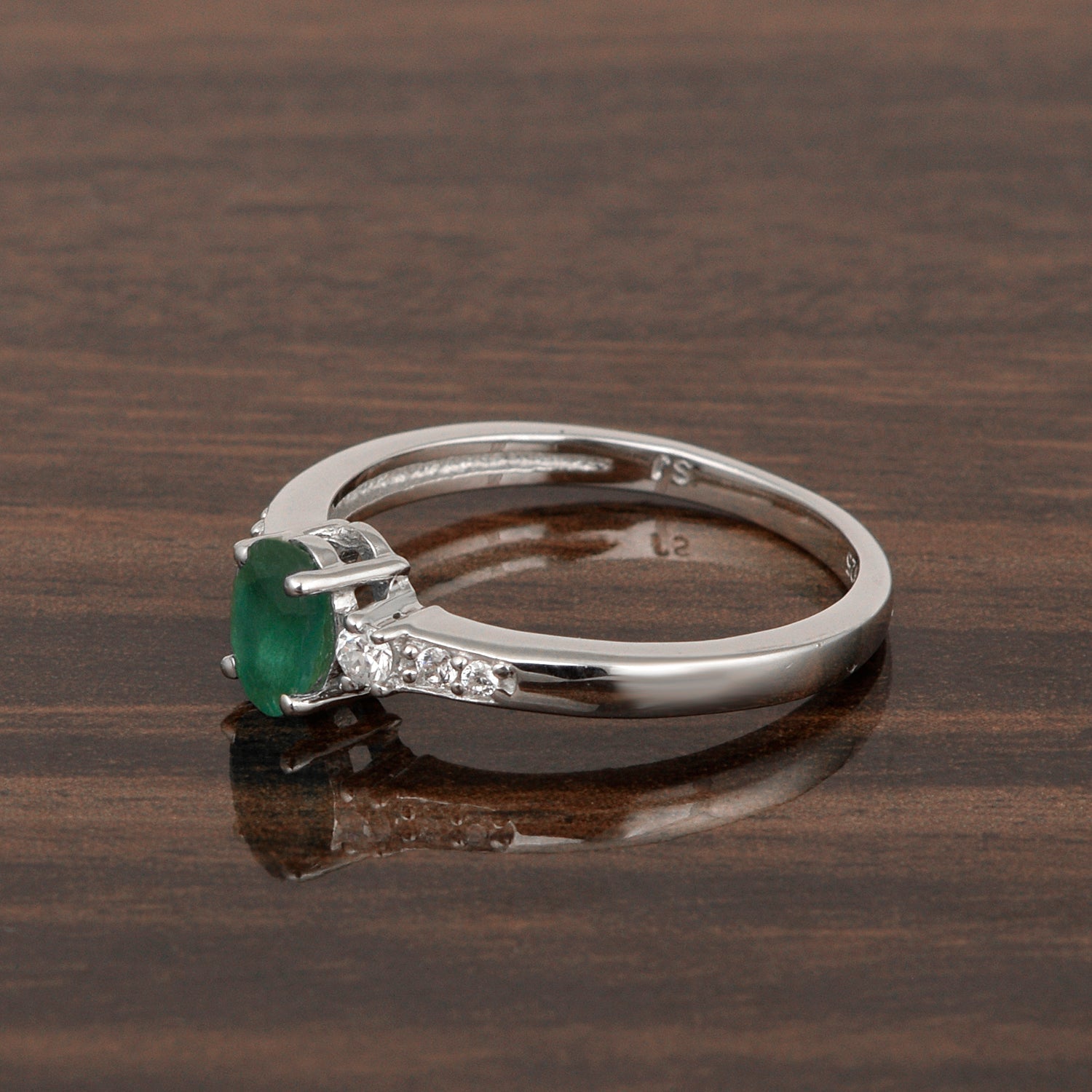 Emerald Ring with Clear Stone Accents – Sterling Silver