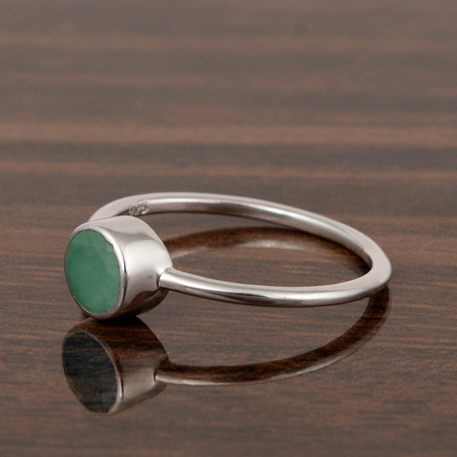 Emerald Bezel Set Solitaire Ring – Sterling Silver-1