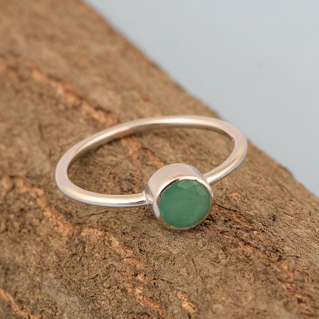 Emerald Bezel Set Solitaire Ring – Sterling Silver-2