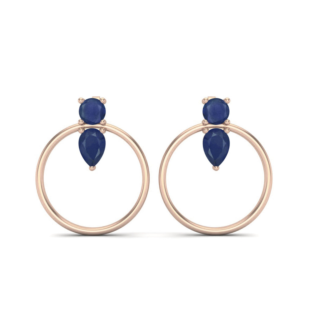 Blue Sapphire Open Circle Drop Earrings – Sterling Silver