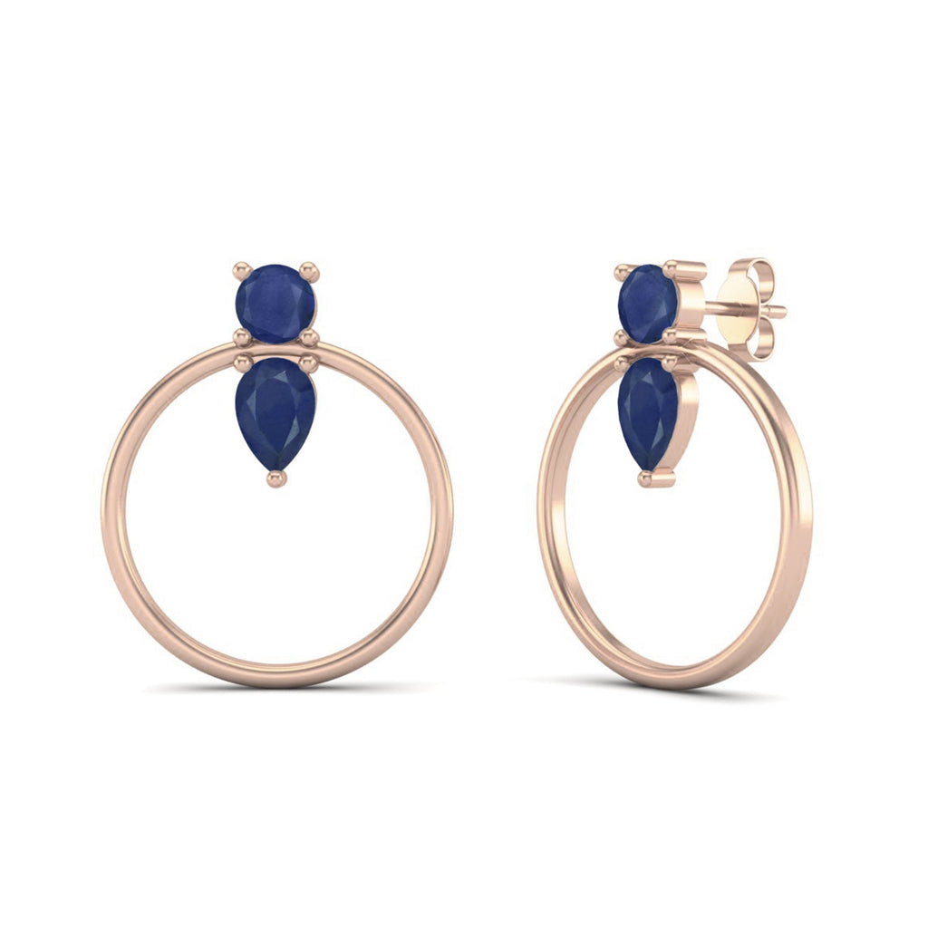 Blue Sapphire Open Circle Drop Earrings – Sterling Silver
