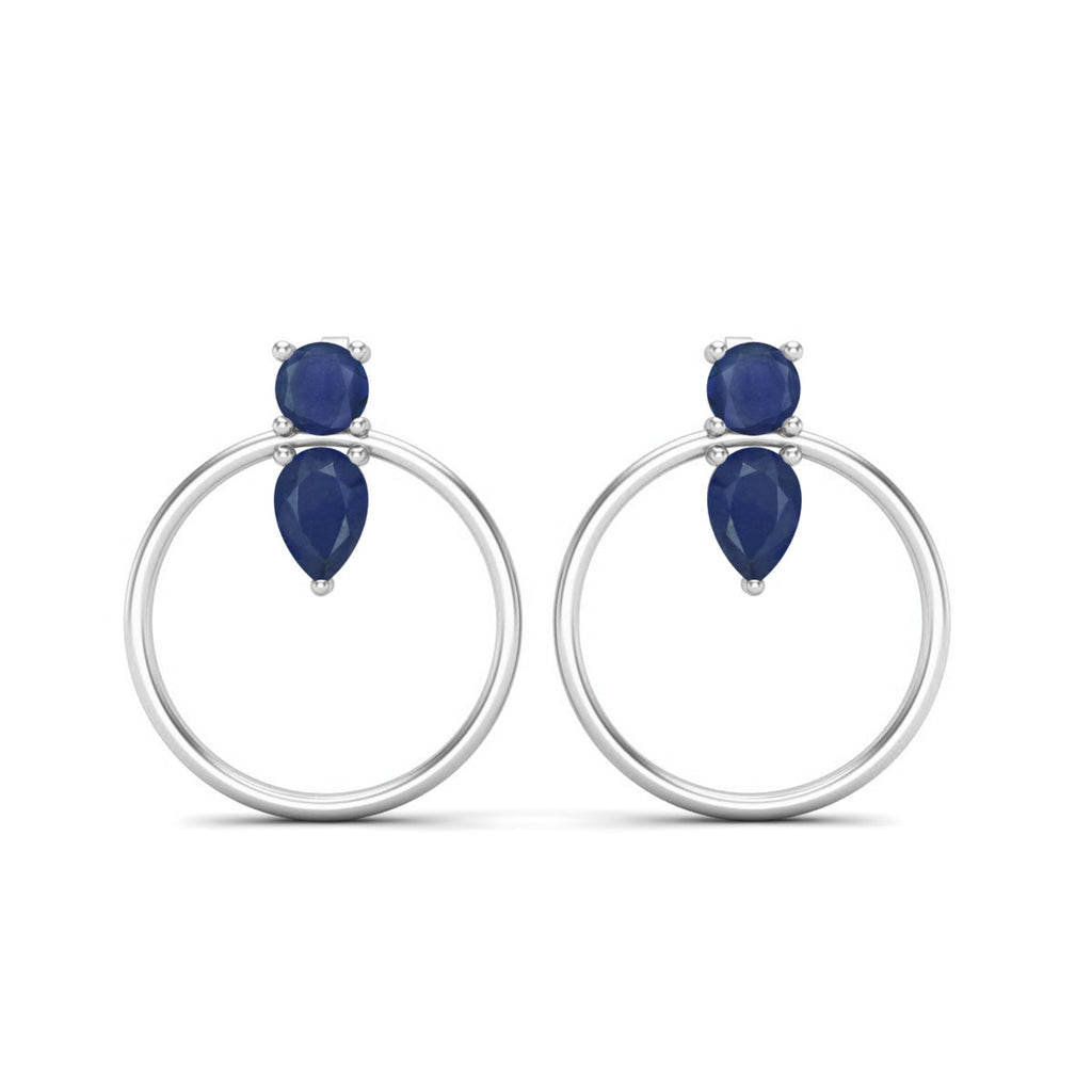 Blue Sapphire Open Circle Drop Earrings – Sterling Silver