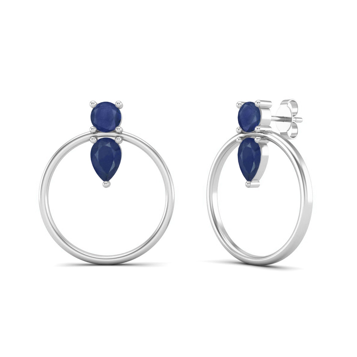 Blue Sapphire Open Circle Drop Earrings – Sterling Silver