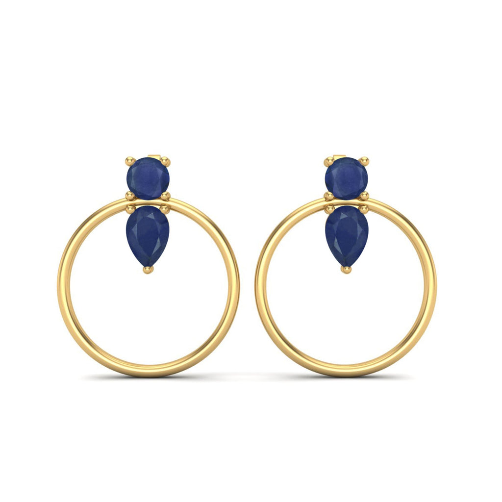 Blue Sapphire Open Circle Drop Earrings – Sterling Silver