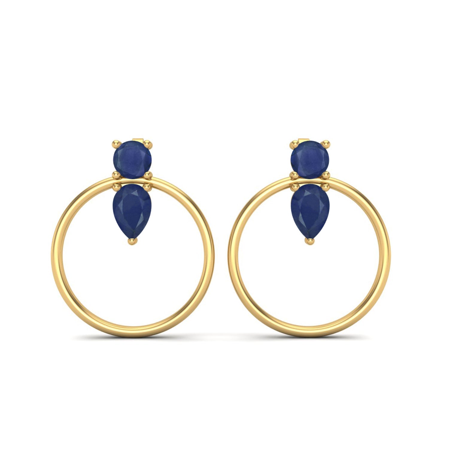 Blue Sapphire Open Circle Drop Earrings – Sterling Silver