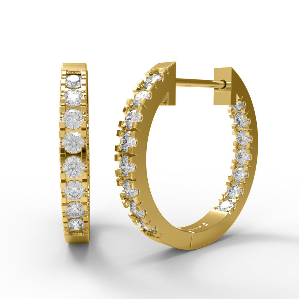 Gold in and out moissanite hoop earrings on a white background