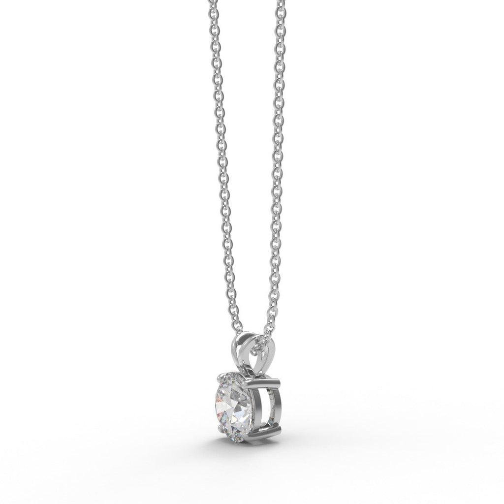 Sterling silver round moissanite solitaire necklace on a white background