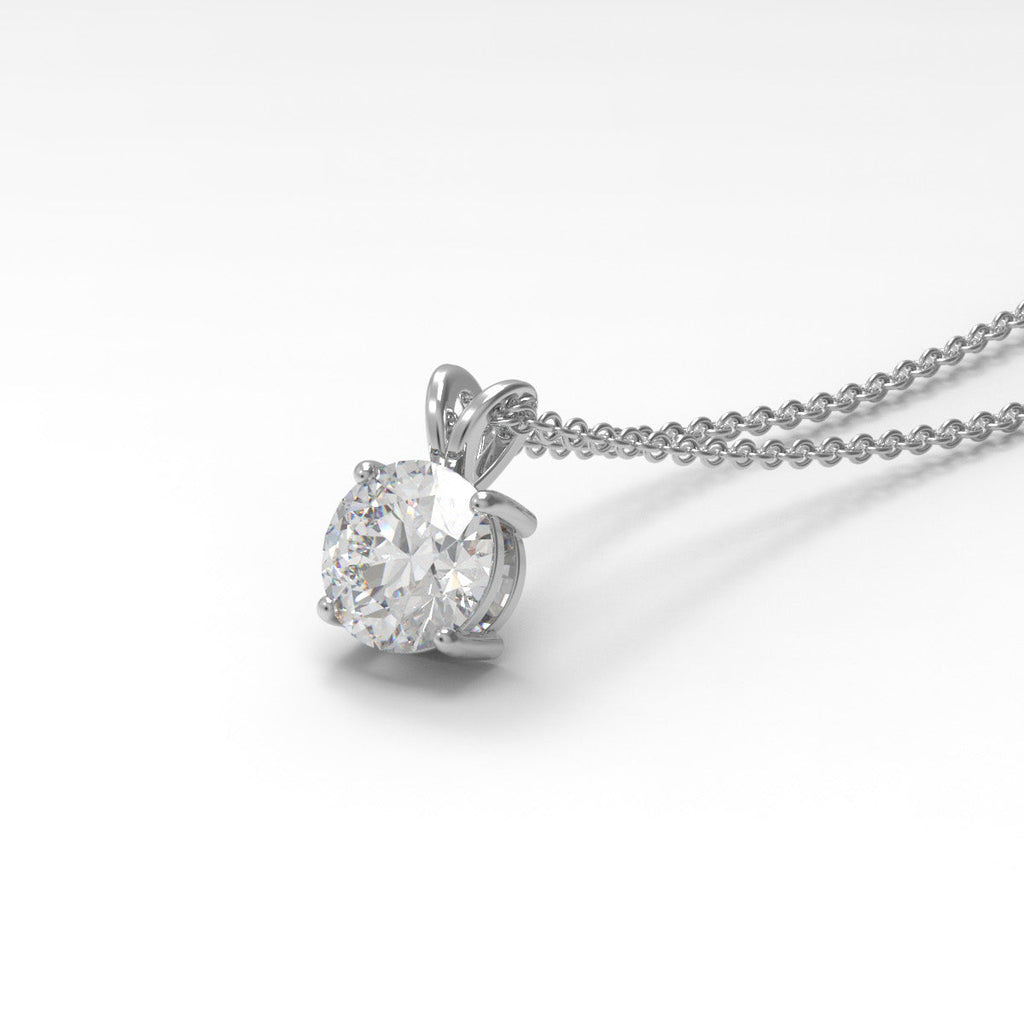 Sterling silver round moissanite solitaire necklace on a white background