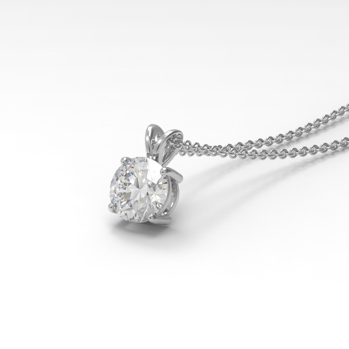 Sterling silver round moissanite solitaire necklace on a white background