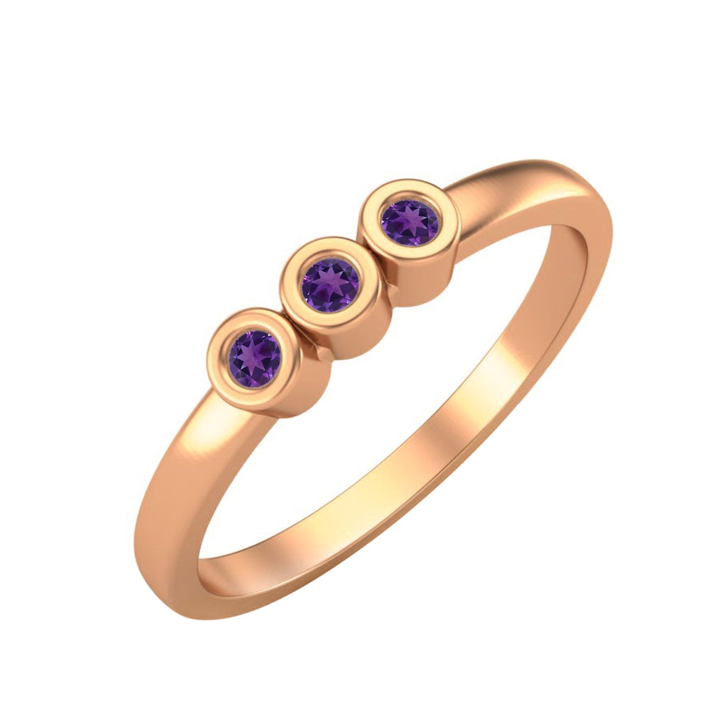 Amethyst Triple Stone Ring – Sterling Silver