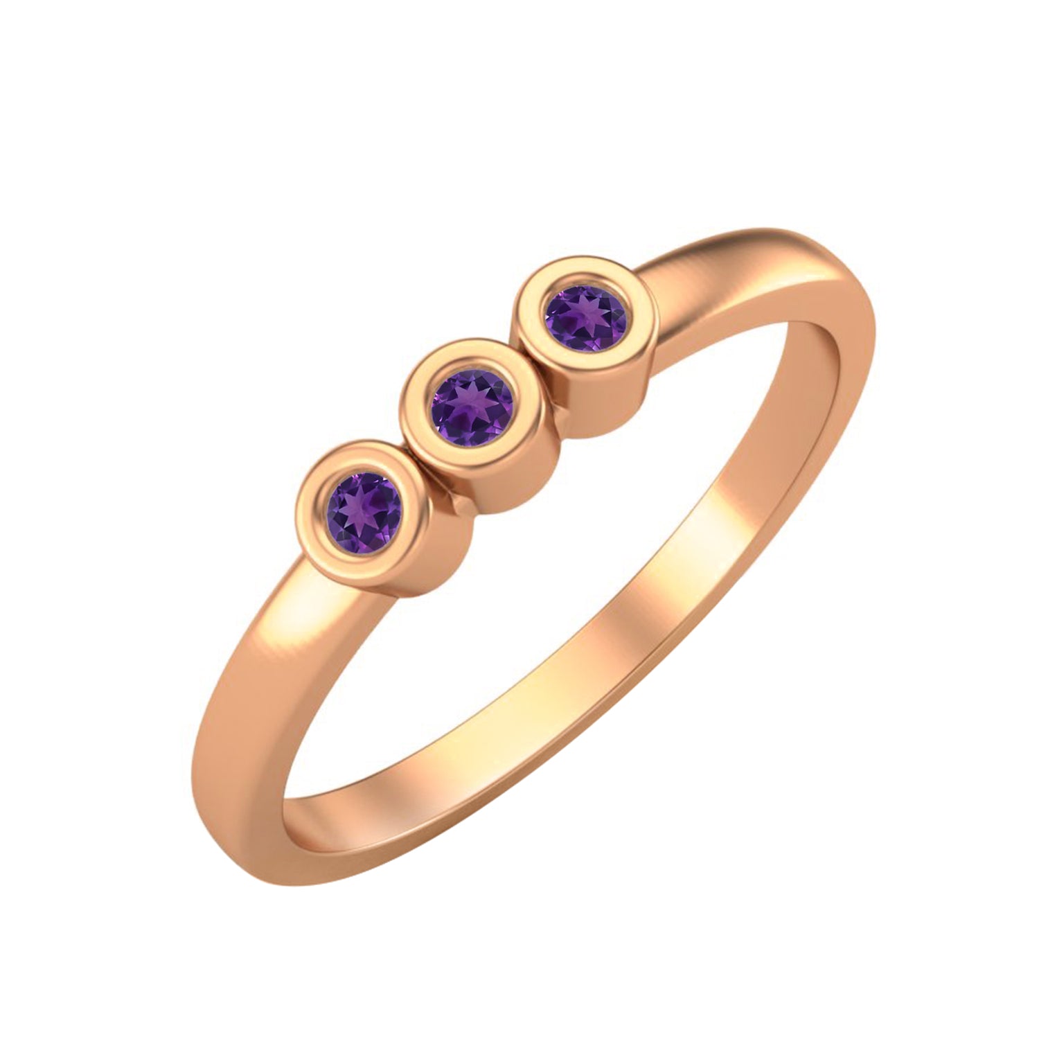 Amethyst Triple Stone Ring – Sterling Silver