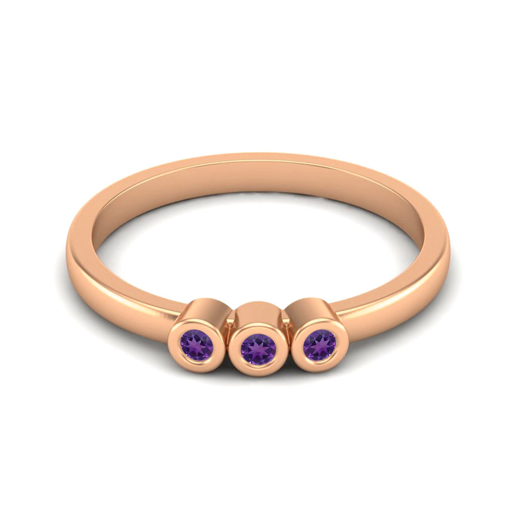 Amethyst Triple Stone Ring – Sterling Silver