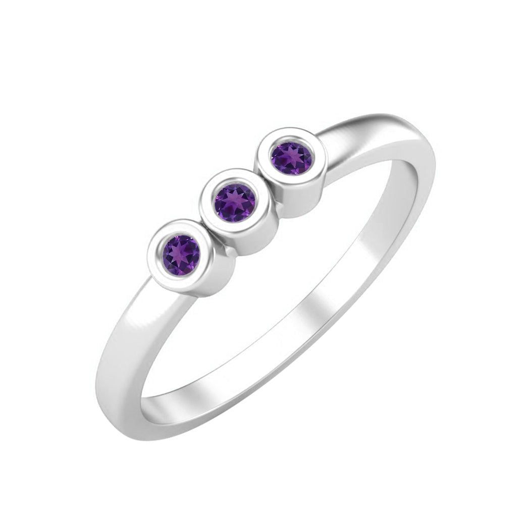 Amethyst Triple Stone Ring – Sterling Silver