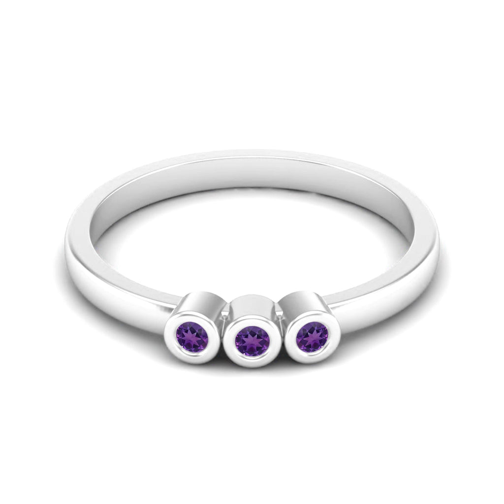 Amethyst Triple Stone Ring – Sterling Silver