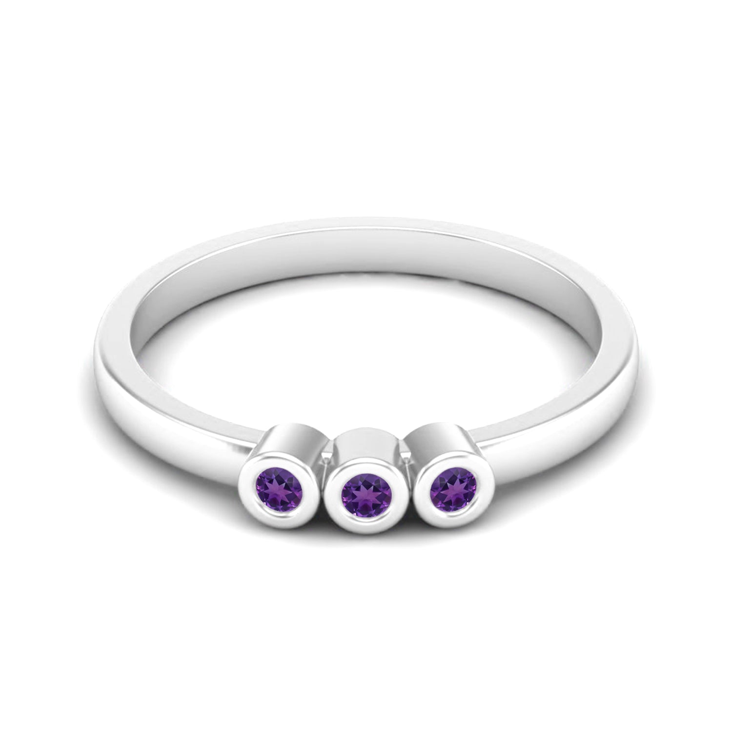 Amethyst Triple Stone Ring – Sterling Silver