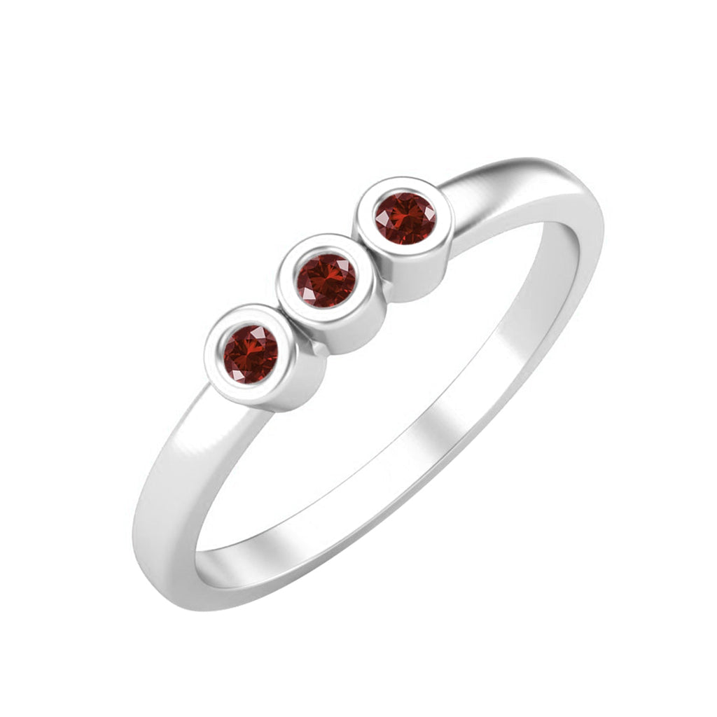Ruby Three Stone Bezel Set Ring – Sterling Silver-0