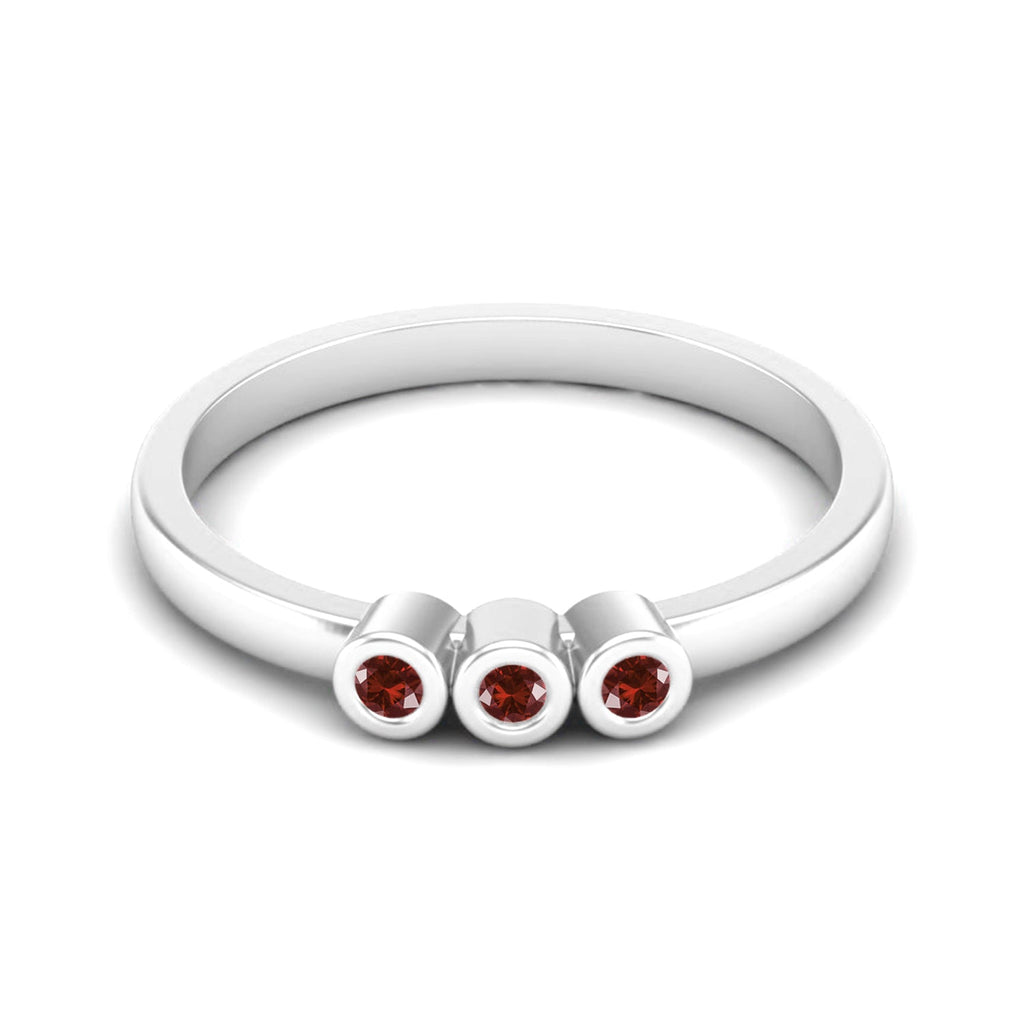 Ruby Three Stone Bezel Set Ring – Sterling Silver-1