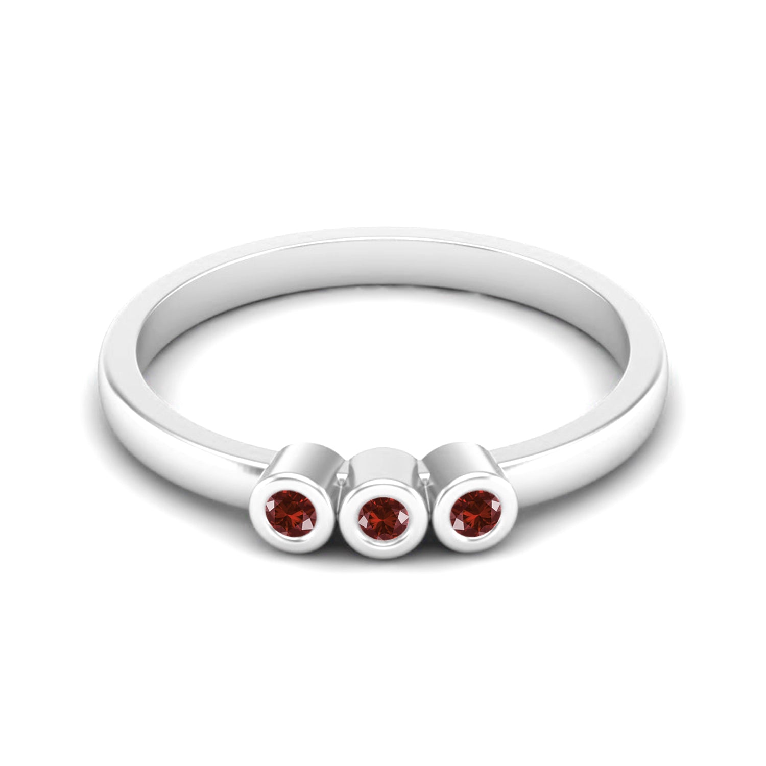 Ruby Three Stone Bezel Set Ring – Sterling Silver-1