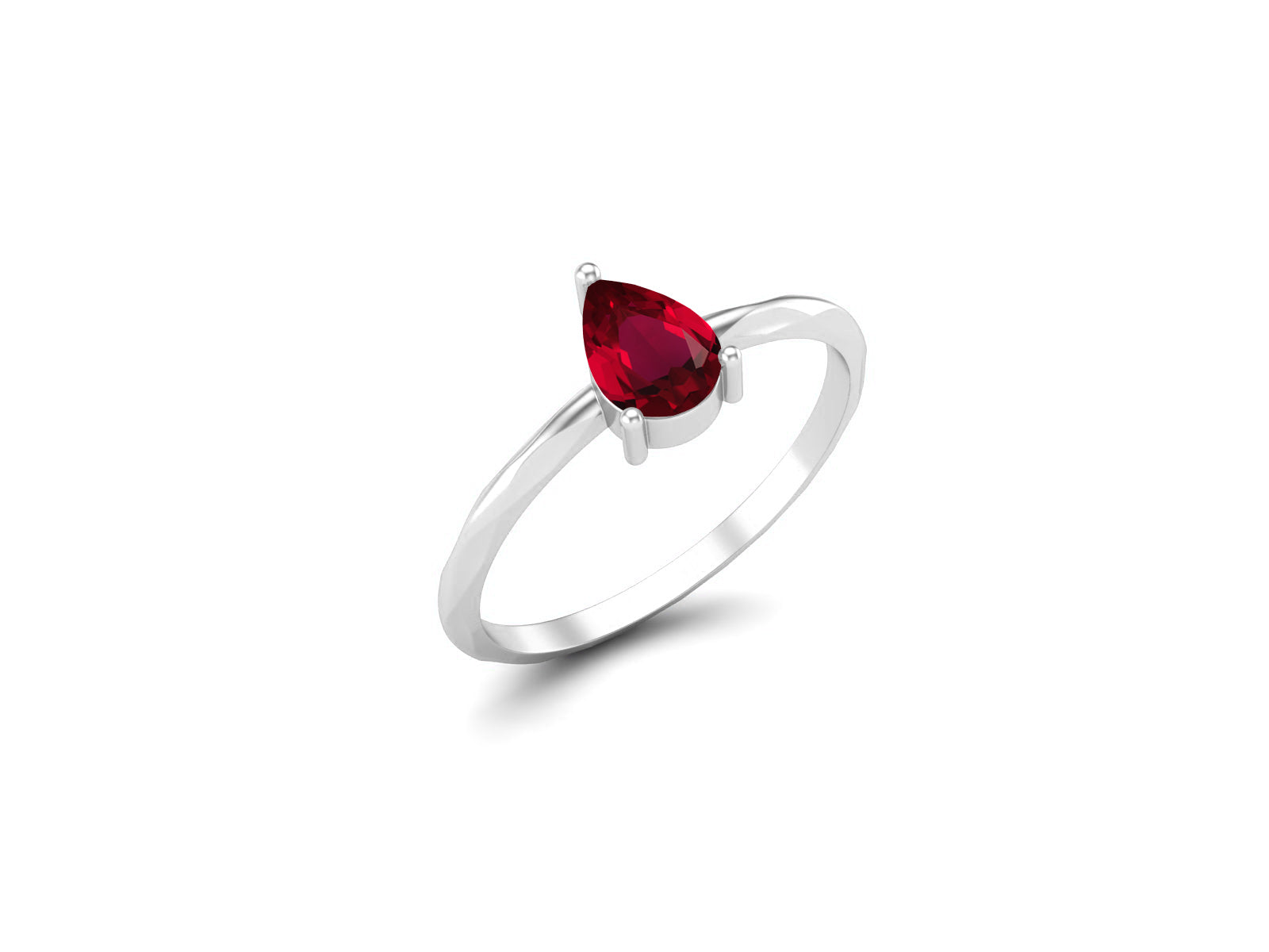 Pear-Shaped Ruby Twisted Band Ring – Sterling Silver