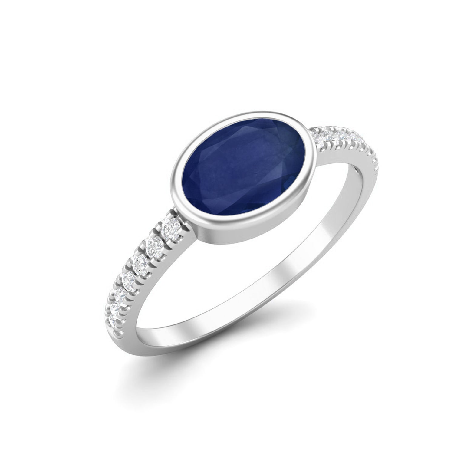 Blue Sapphire Bezel Set Ring – Sterling Silver