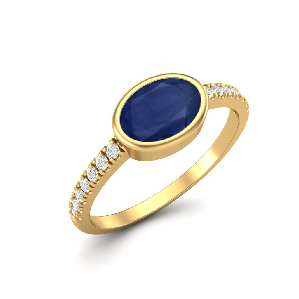 Blue Sapphire Bezel Set Ring – Sterling Silver