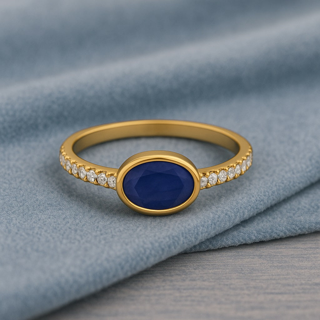Blue Sapphire Bezel Set Ring – Sterling Silver